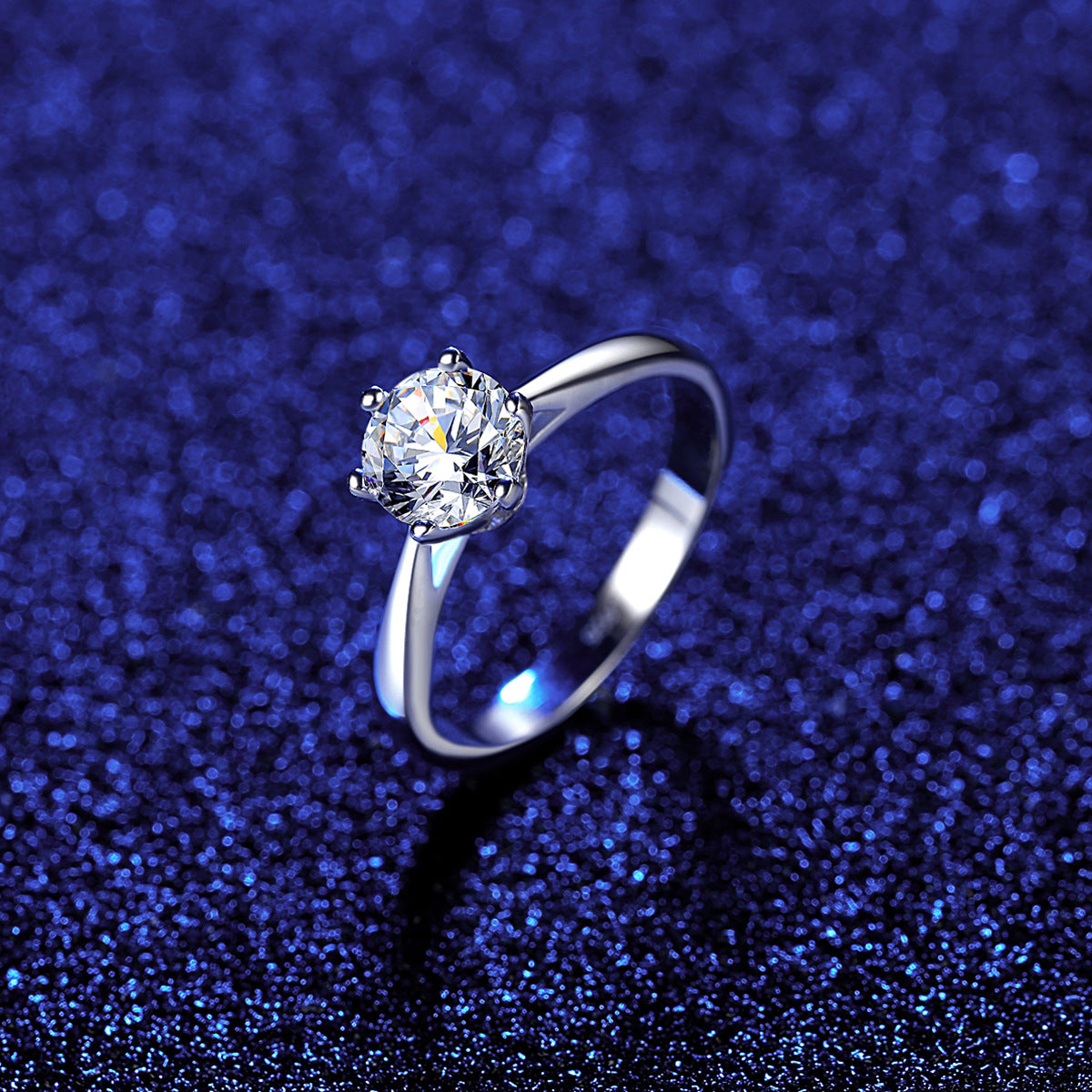 Wholesale S925 silver ring Korean style six-claw simulated diamond, simple jewelry
