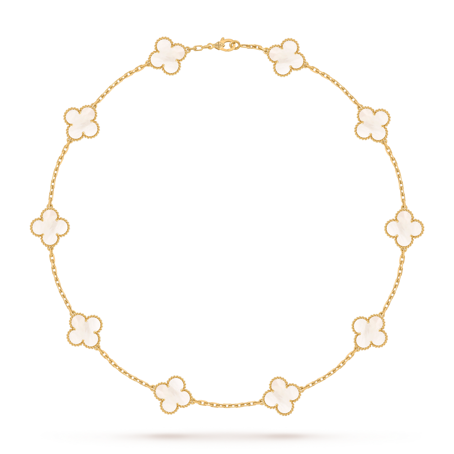 Van Cleef & Arpels Gold 10 Four-Leaf Clover Pearl Mother-of-Pearl Necklace Vintage Alhambra