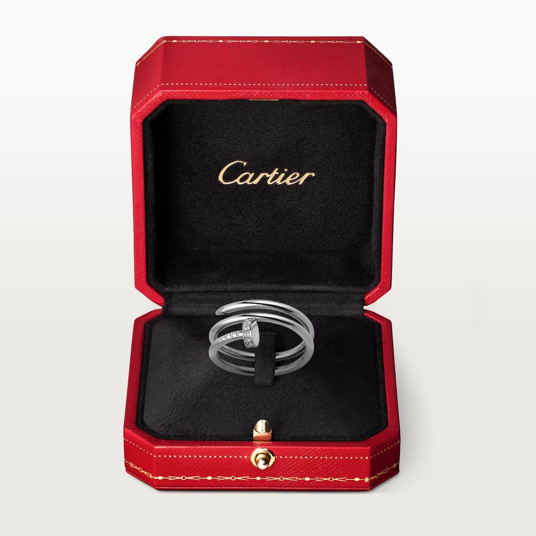 Cartier 18K white gold nail ring with double circles with diamonds