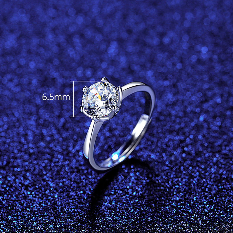 Wholesale S925 silver ring Korean style six-claw simulated diamond, simple jewelry