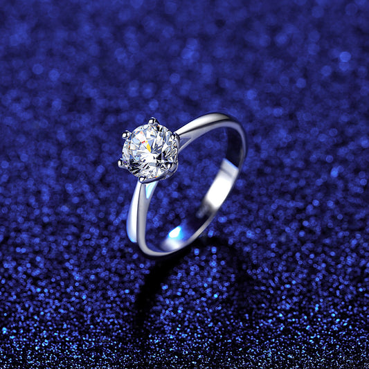 Wholesale S925 silver ring Korean style six-claw simulated diamond, simple jewelry