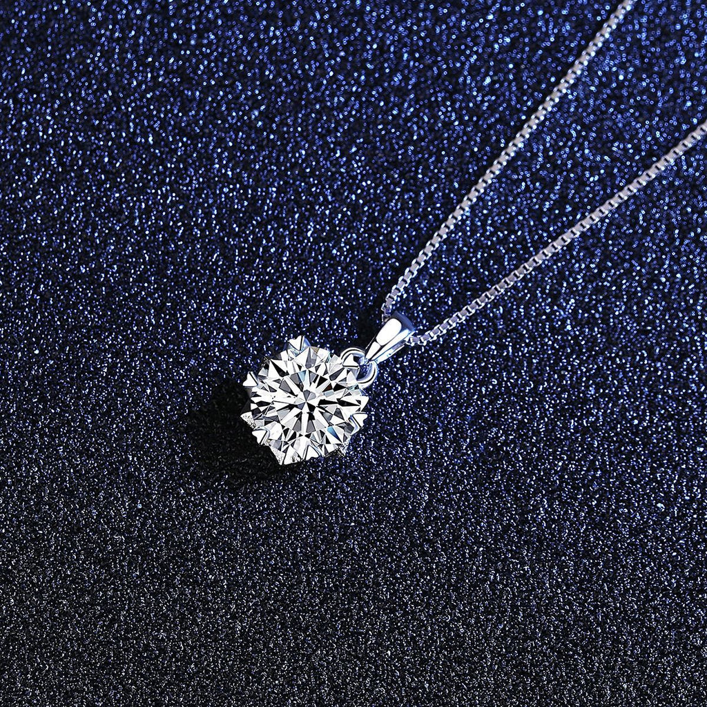 Hot Sale 1ct Moissanite Pendant S925 Silver Necklace Female Simple Box Chain Six Claws Cross-border