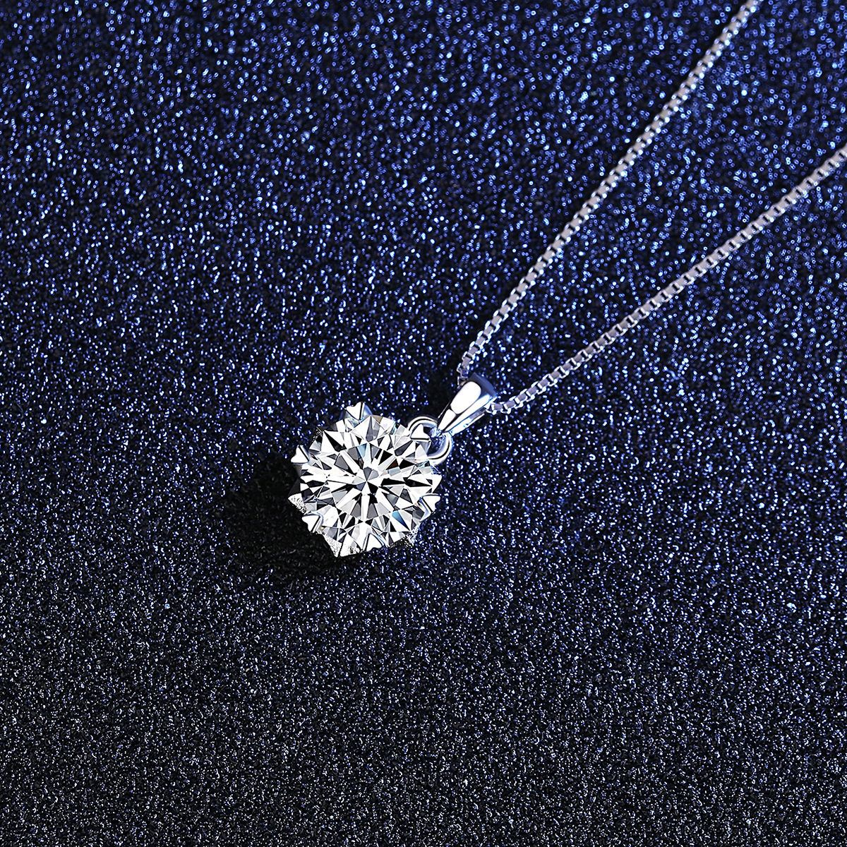 Hot Sale 1ct Moissanite Pendant S925 Silver Necklace Female Simple Box Chain Six Claws Cross-border