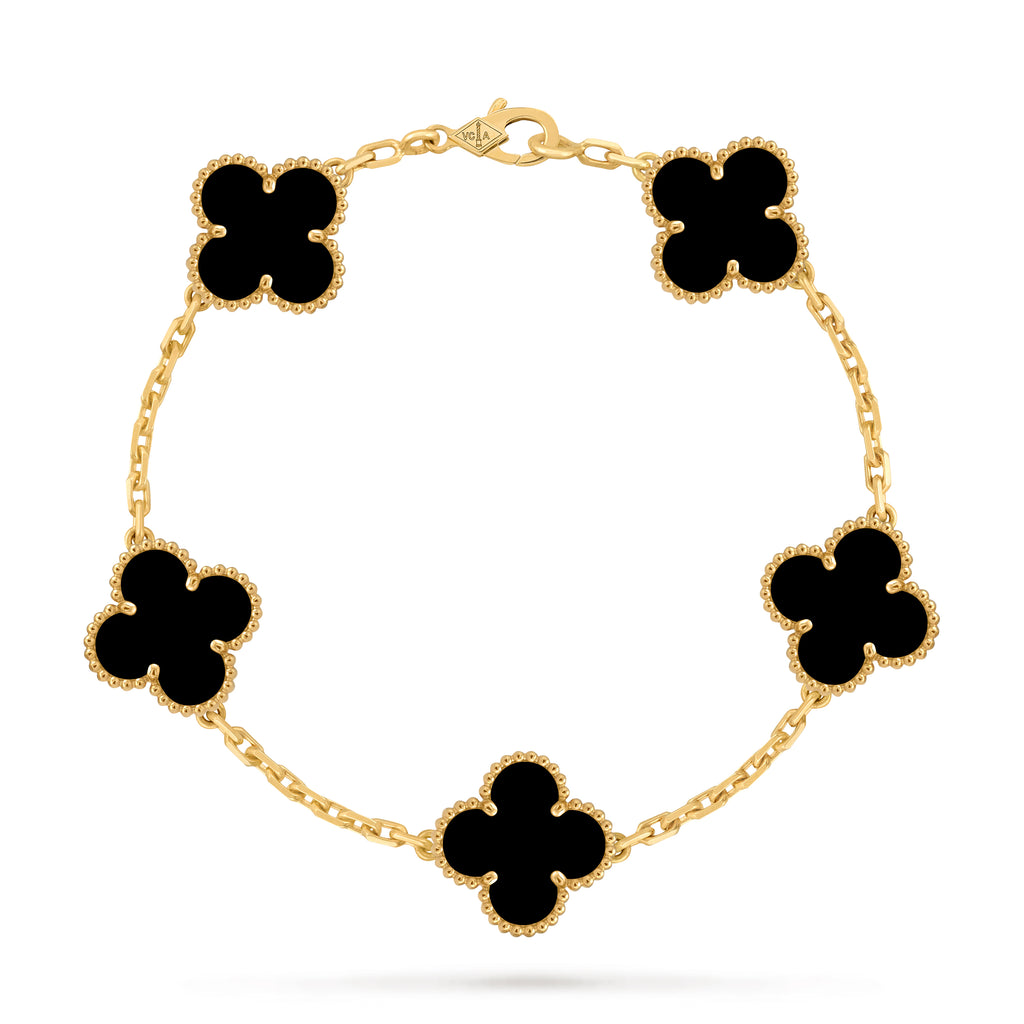 VCA Four-leaf Clover 5-flower bracelet in gold with black mother-of-pearl