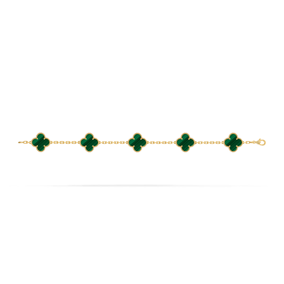 VCA green Four-leaf Clover 5-flower gold bracelet paired with malachite