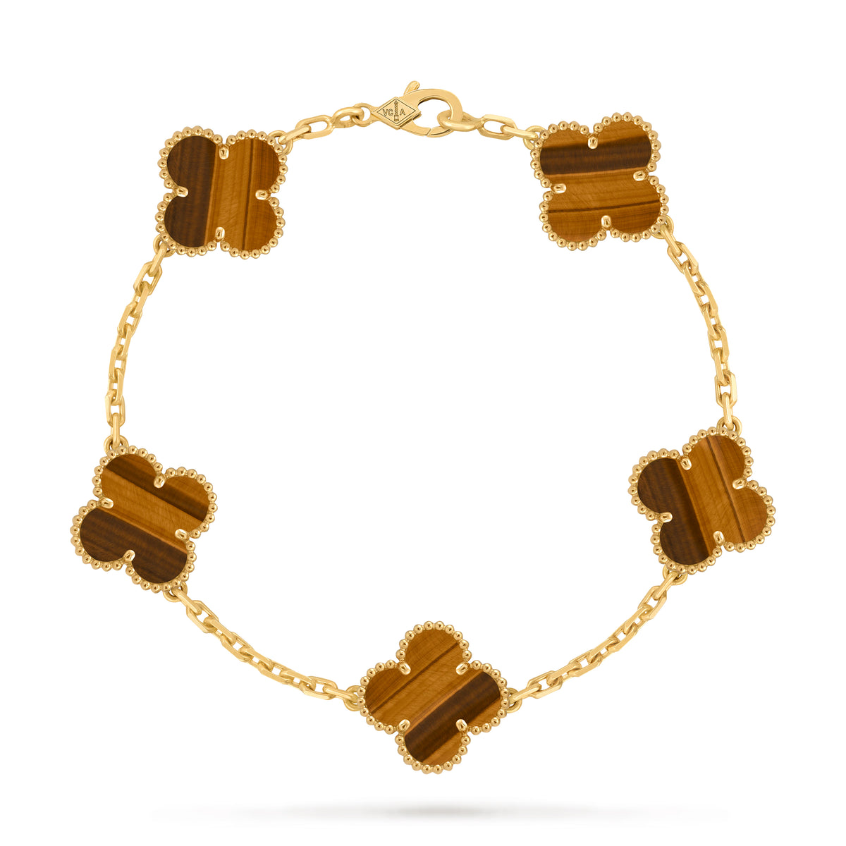VCA four-leaf clover 5-flower golden bracelet paired with tiger's eye stone