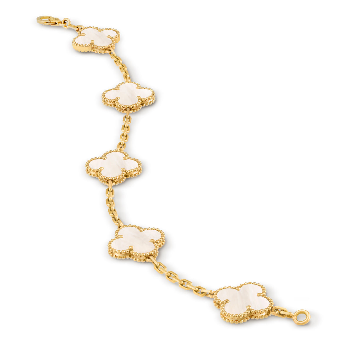 VCA Four-leaf Clover 5 flower golden bracelet paired with white mother of pearl