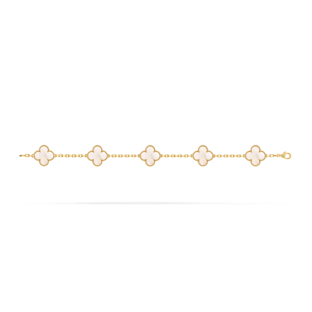 VCA Four-leaf Clover 5 flower golden bracelet paired with white mother of pearl