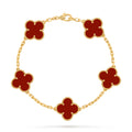 VCA red Four-leaf Clover 5-flower gold bracelet paired with carnelian