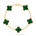 VCA green Four-leaf Clover 5-flower gold bracelet paired with malachite