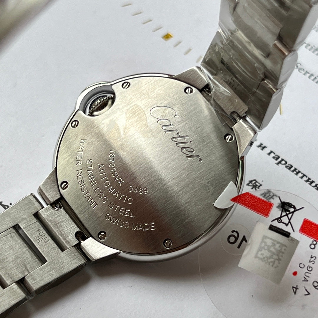 Cartier watch with sapphire crystal face and blue balloon design