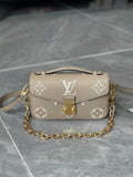 Gris Empreinte Metis East West Mini Crossbody Bag, Giant Monogram Leather Handbag, Gold Chain Flap Shoulder Purse, Top Handle Designer Messenger Bag for Women Daily Travel Dating
