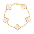 VCA Four-leaf Clover 5 flower golden bracelet paired with white mother of pearl