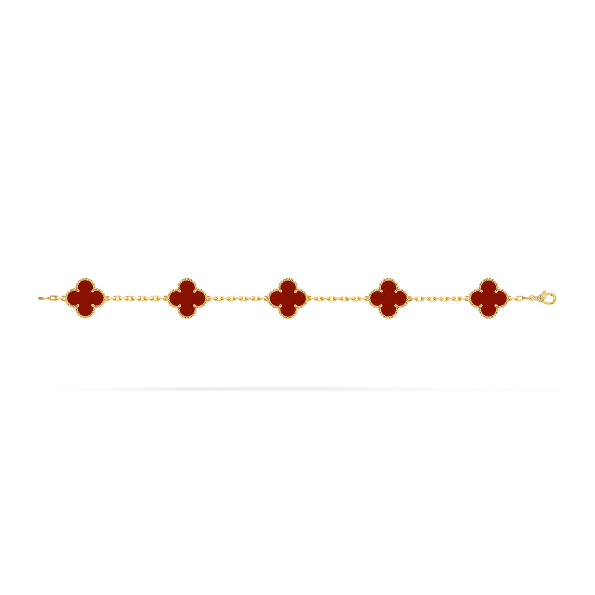 VCA red Four-leaf Clover 5-flower gold bracelet paired with carnelian