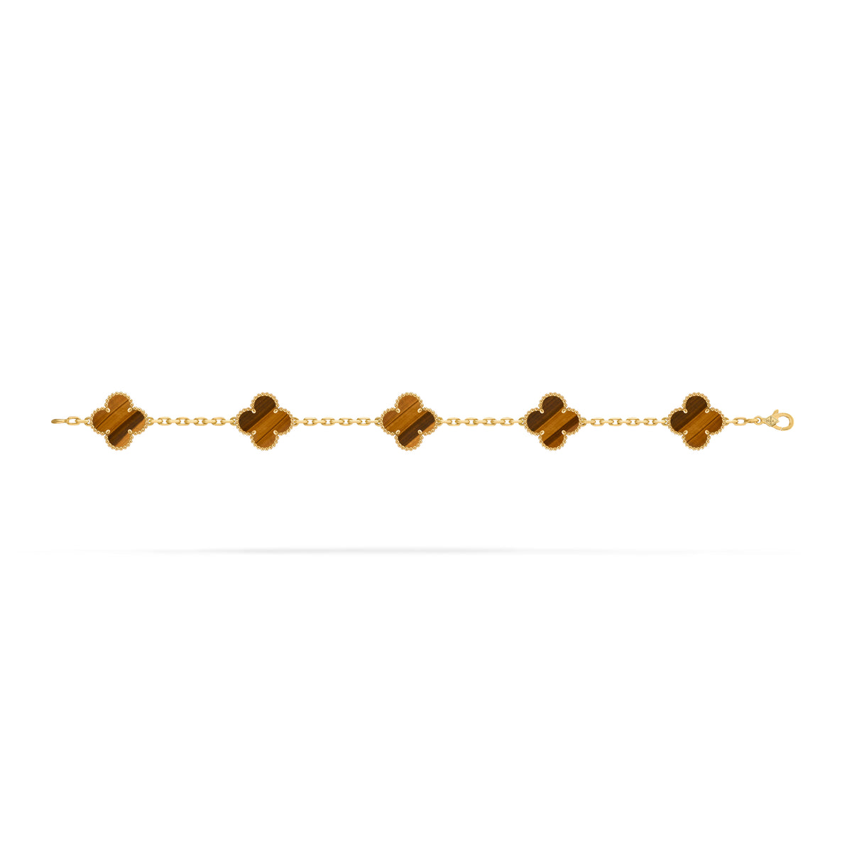 VCA four-leaf clover 5-flower golden bracelet paired with tiger's eye stone