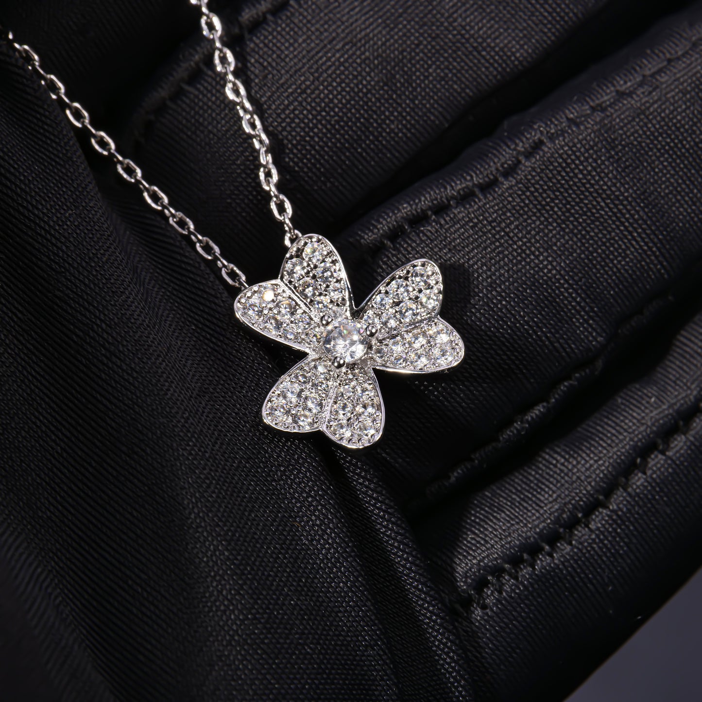 VCA Alhambra's Whisper - Gold Clover Stud Earrings  Moonlit Alhambra - Silver Clover Pendant Necklace