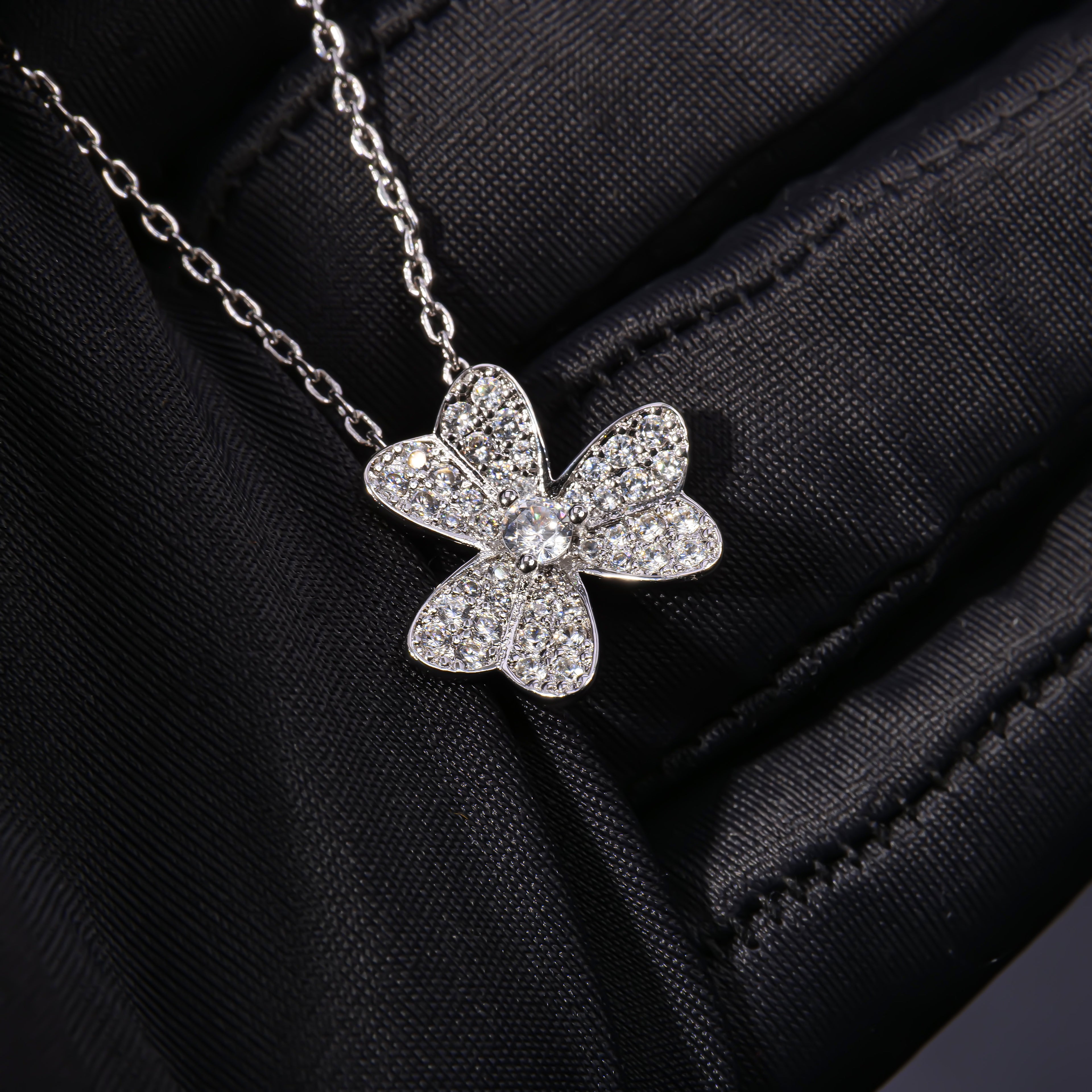 VCA Alhambra's Whisper - Gold Clover Stud Earrings  Moonlit Alhambra - Silver Clover Pendant Necklace