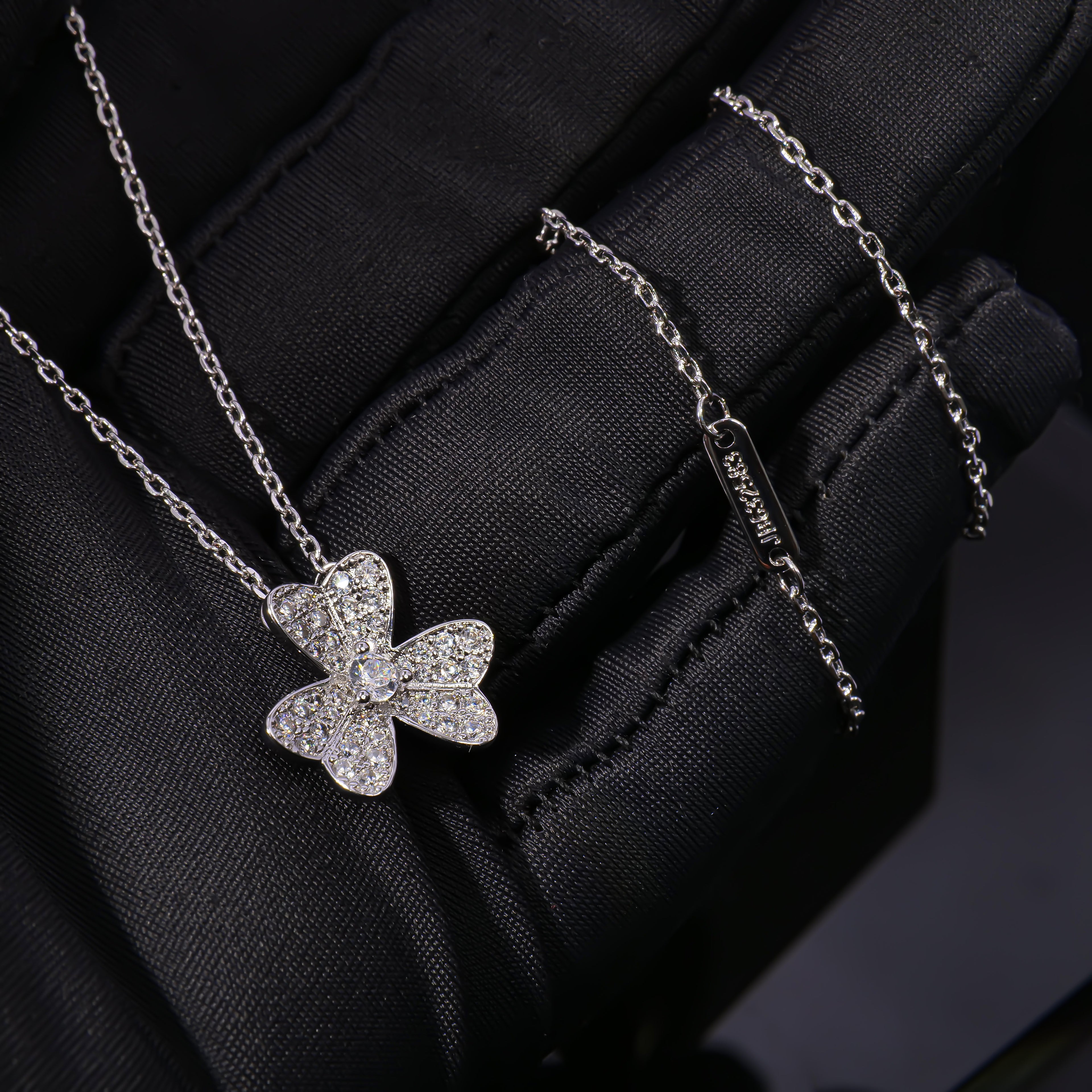 VCA Alhambra's Whisper - Gold Clover Stud Earrings  Moonlit Alhambra - Silver Clover Pendant Necklace