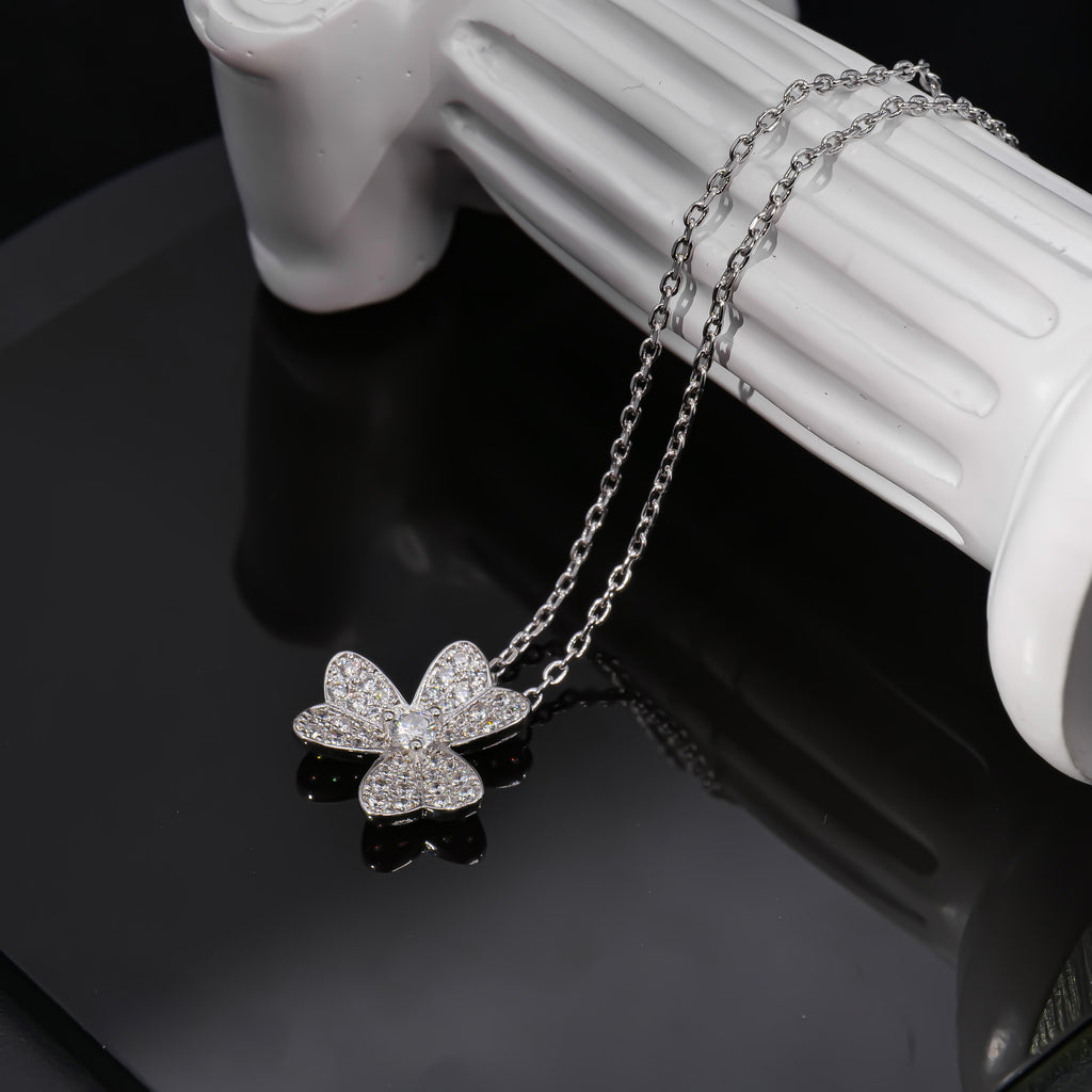 VCA Alhambra's Whisper - Gold Clover Stud Earrings  Moonlit Alhambra - Silver Clover Pendant Necklace