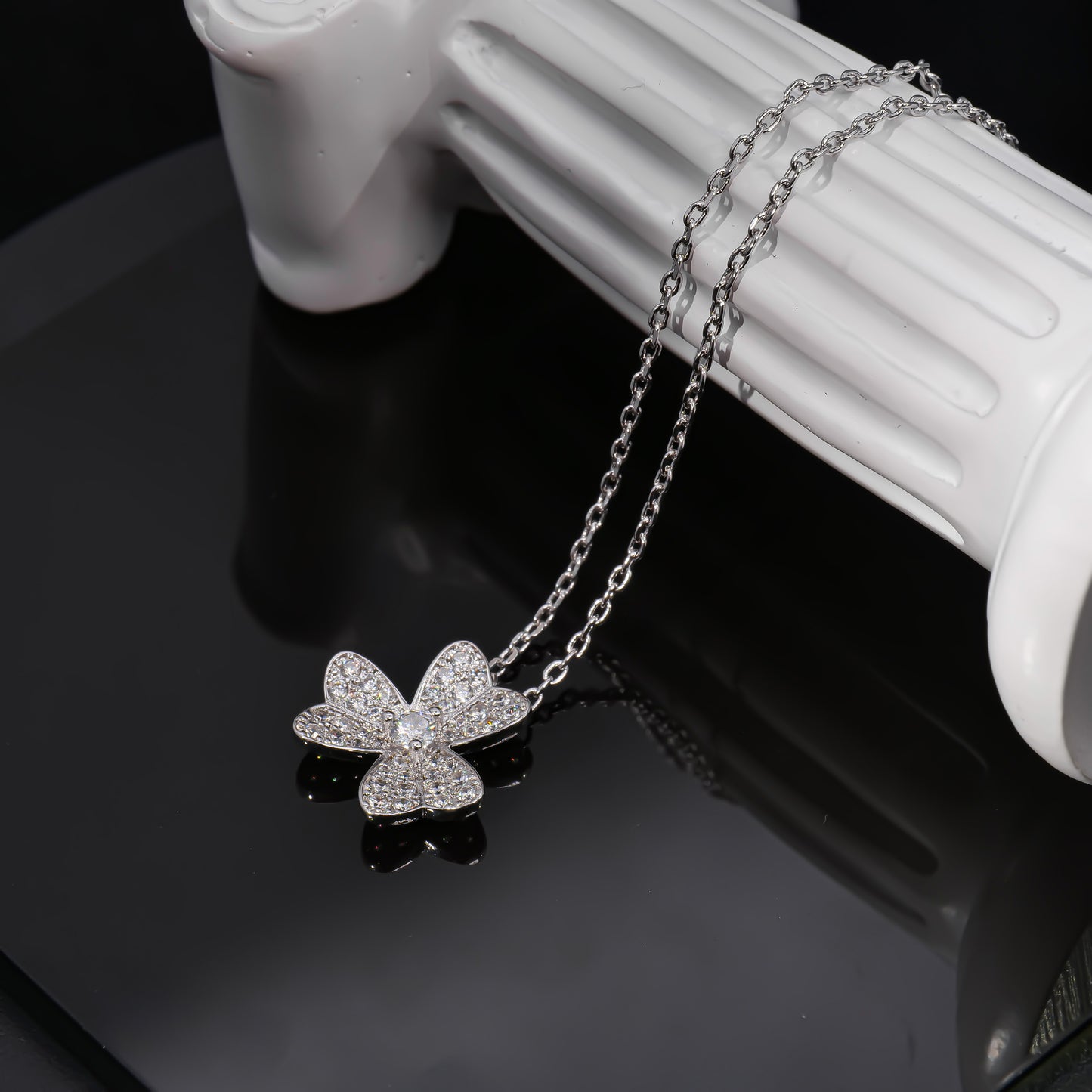 VCA Alhambra's Whisper - Gold Clover Stud Earrings  Moonlit Alhambra - Silver Clover Pendant Necklace