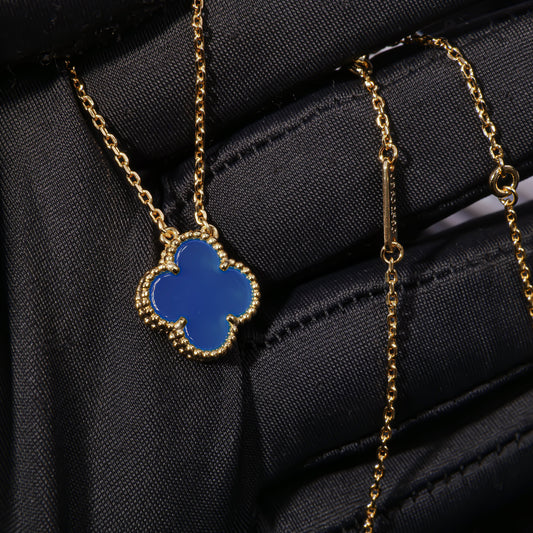 Adjustable length chain blue agate pendant luxury rose gold high-end VCA necklace
