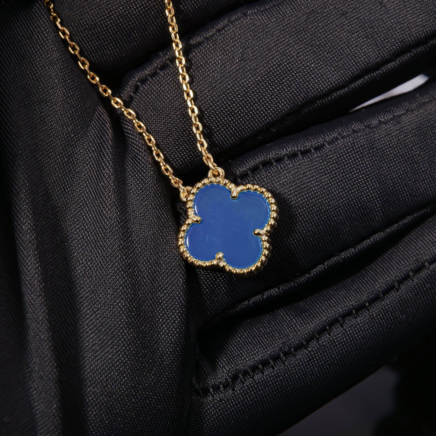 Adjustable length chain blue agate pendant luxury rose gold high-end VCA necklace