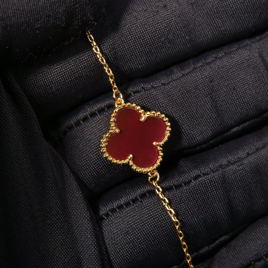 Fashionable single-flower red mother-of-pearl lady gold-plated VCA bracelet