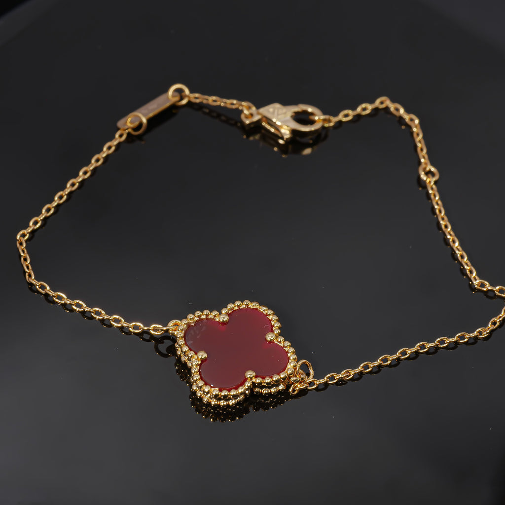 Fashionable single-flower red mother-of-pearl lady gold-plated VCA bracelet
