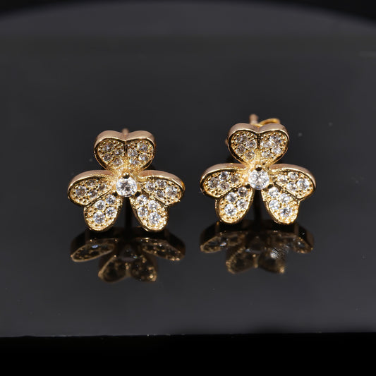 VCA Luxury three-flower diamond fashionable petal gold-plated stud earrings