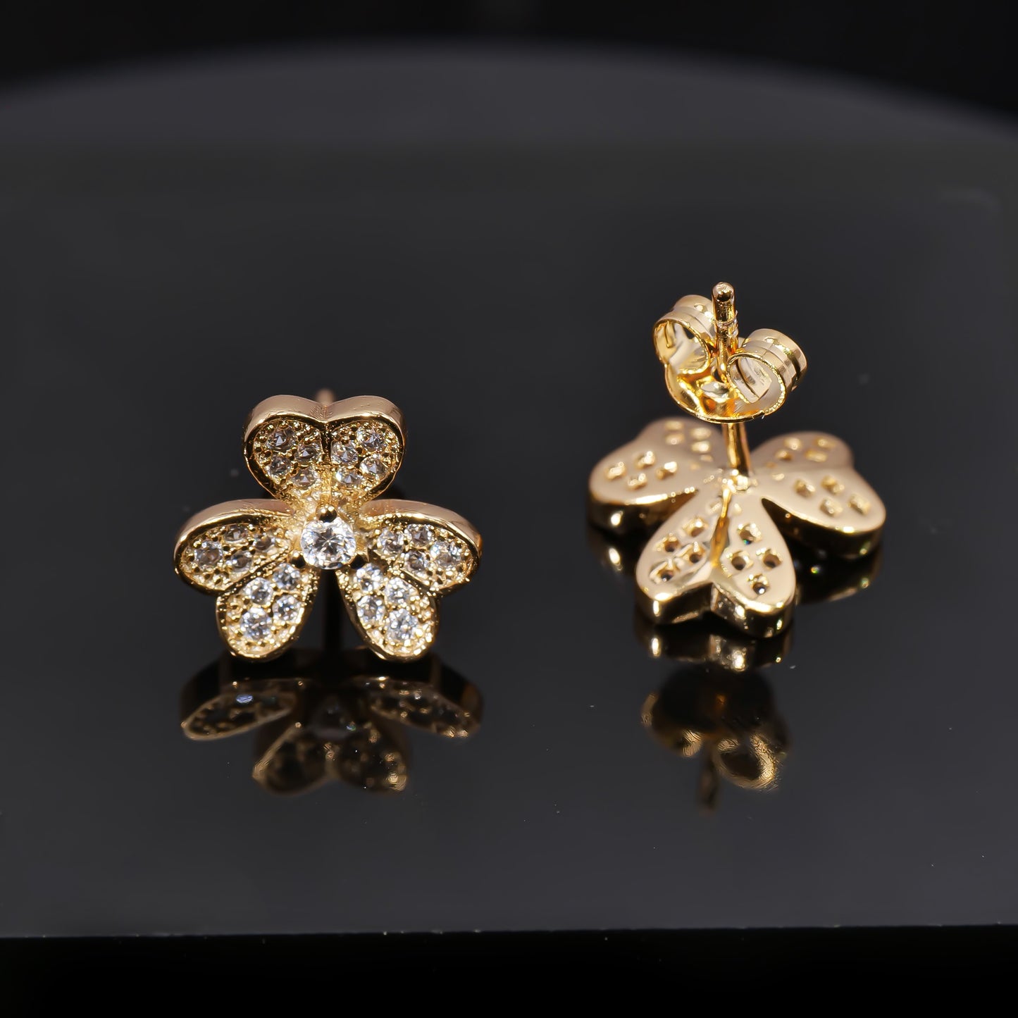 VCA Luxury three-flower diamond fashionable petal gold-plated stud earrings