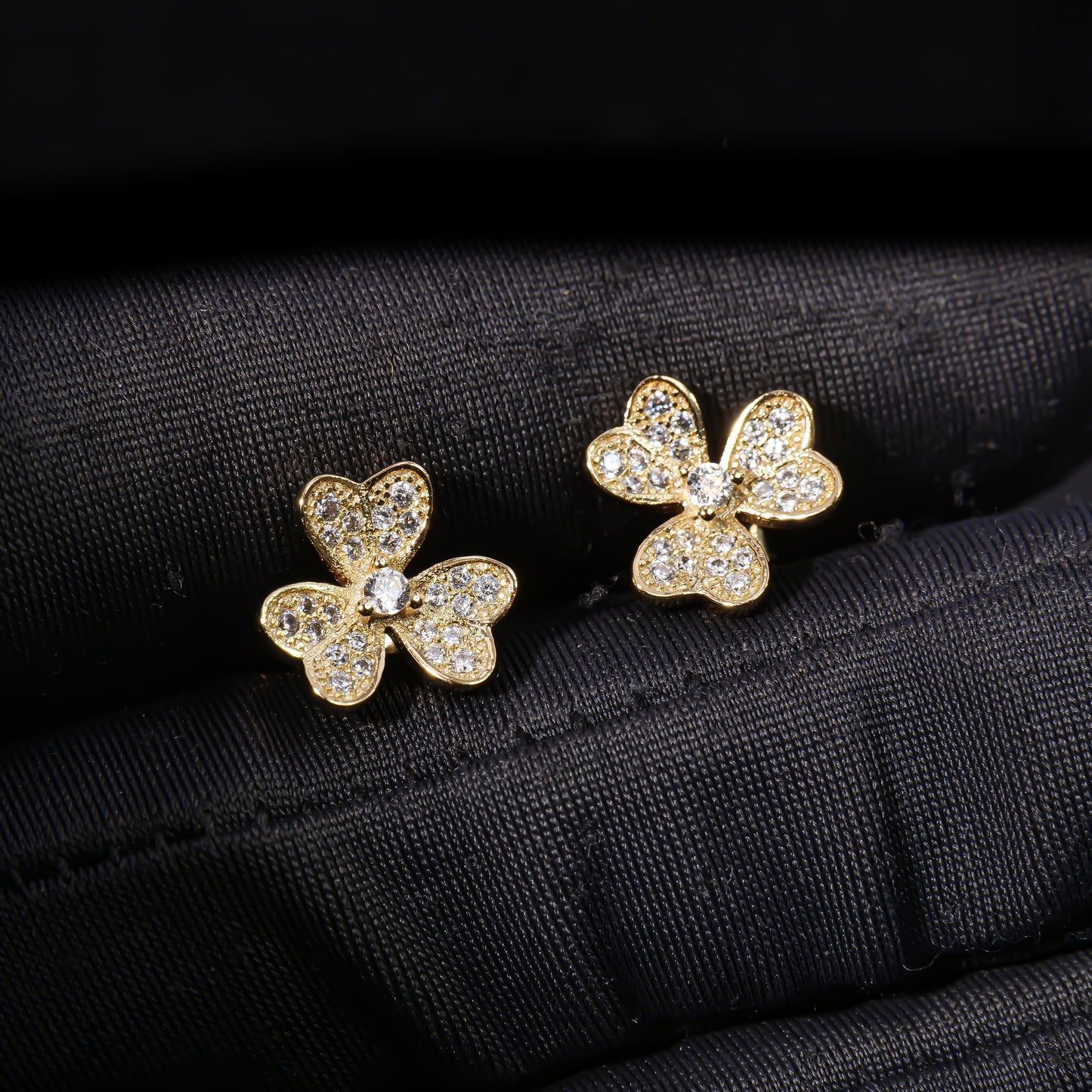 VCA Luxury three-flower diamond fashionable petal gold-plated stud earrings