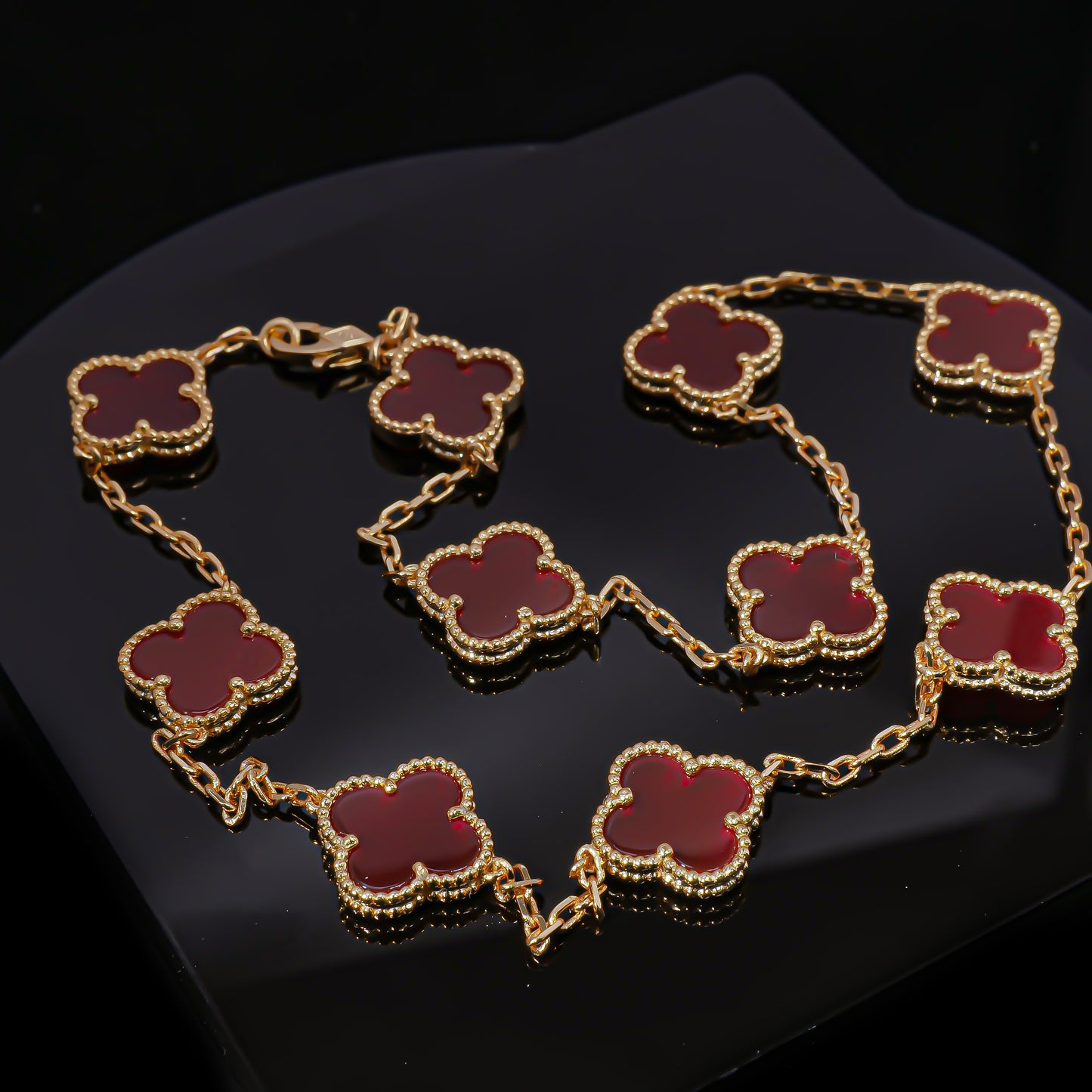 VCA Ten Layers of lucky protection: Luxurious red four-leaf clover layered necklace