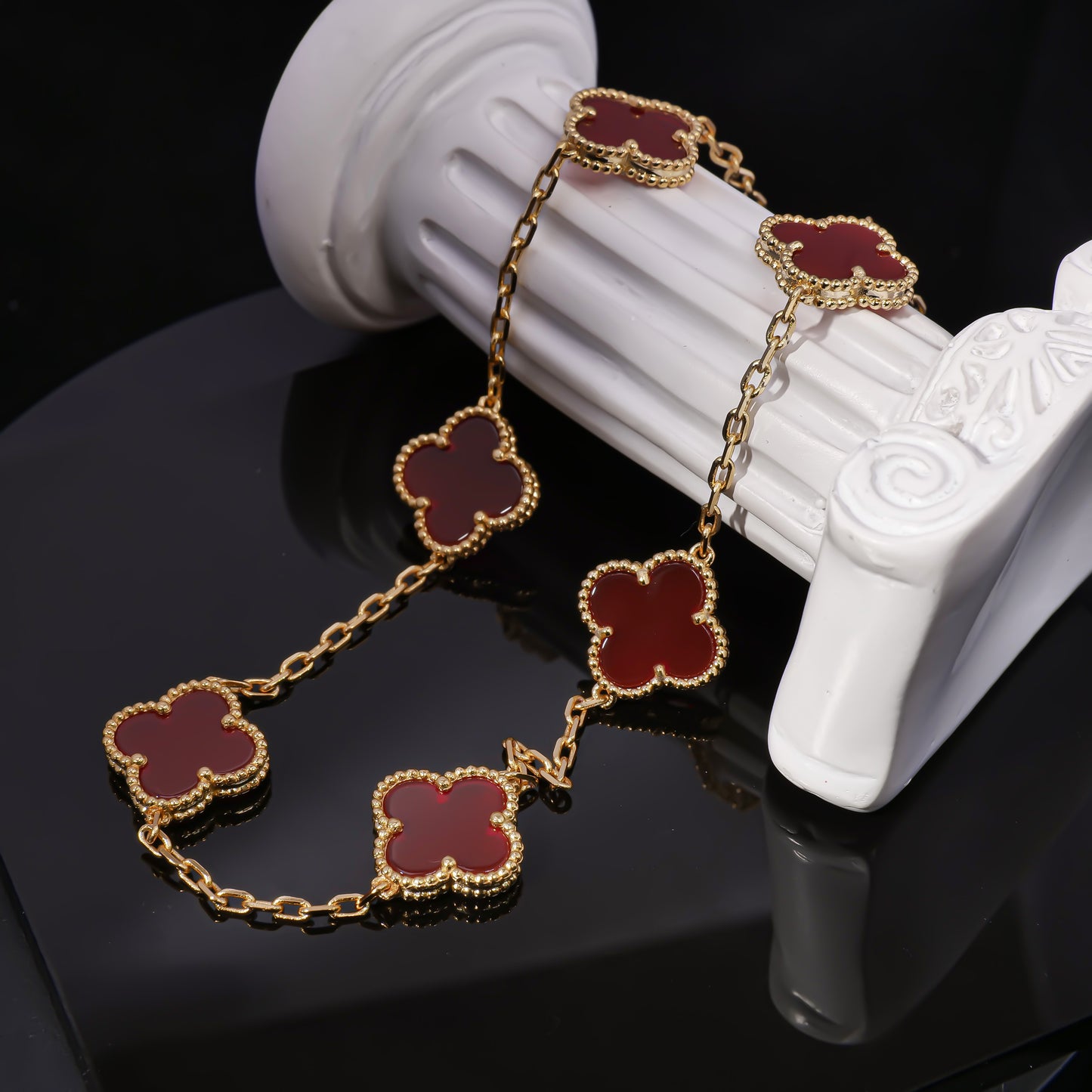 VCA Ten Layers of lucky protection: Luxurious red four-leaf clover layered necklace