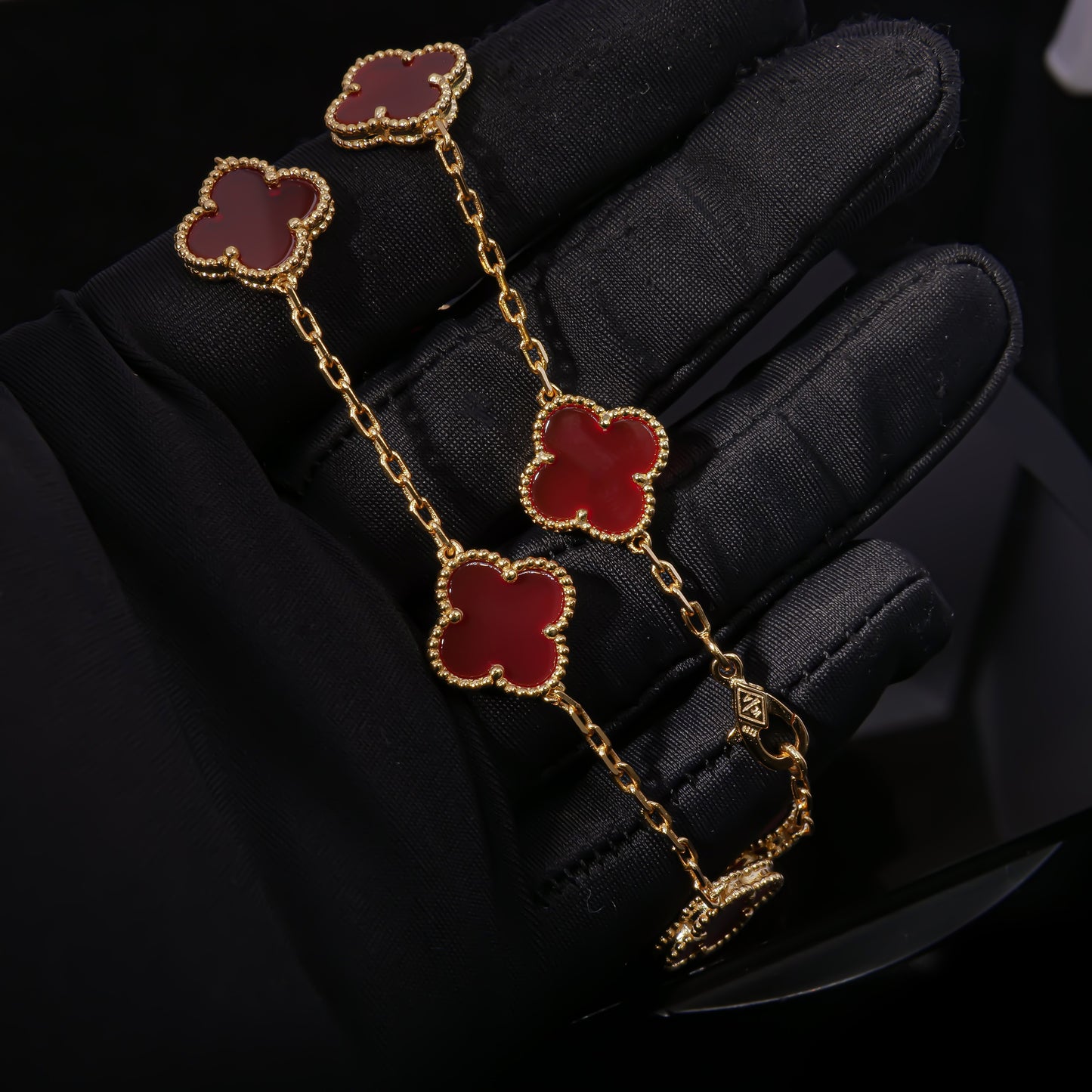 VCA Ten Layers of lucky protection: Luxurious red four-leaf clover layered necklace