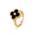 Van Cleef & Arpels 18K gold four-leaf clover ring with black agate and diamond