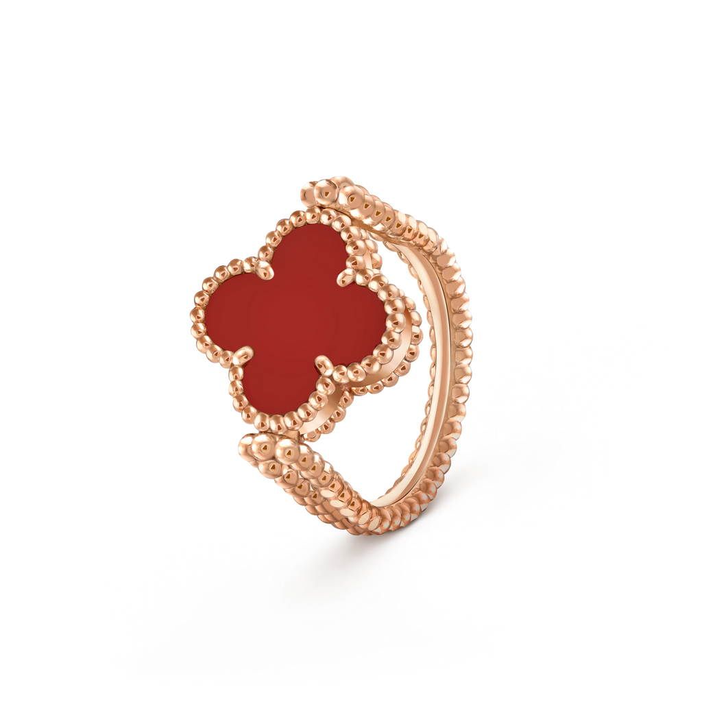 VCA rose gold ring Carnelian U-shaped Reversible ring Vintage Alhambra