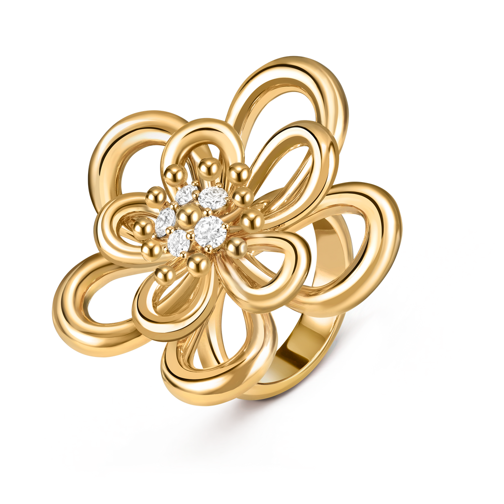 Van Cleef & Arpels gold ring pattern paired with diamond Flowerlace