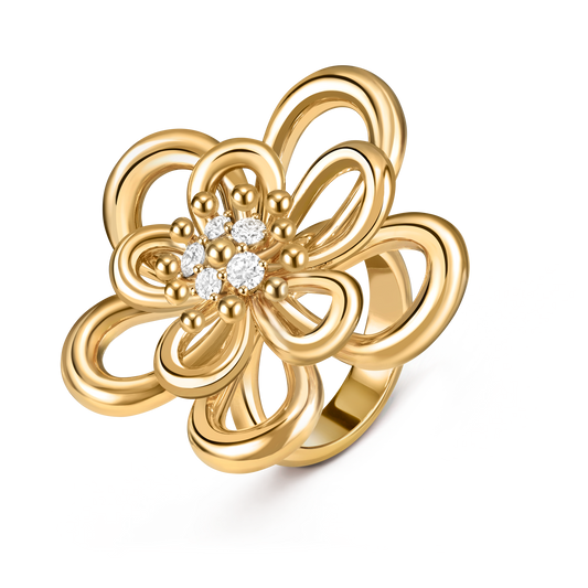 Van Cleef & Arpels gold ring pattern paired with diamond Flowerlace
