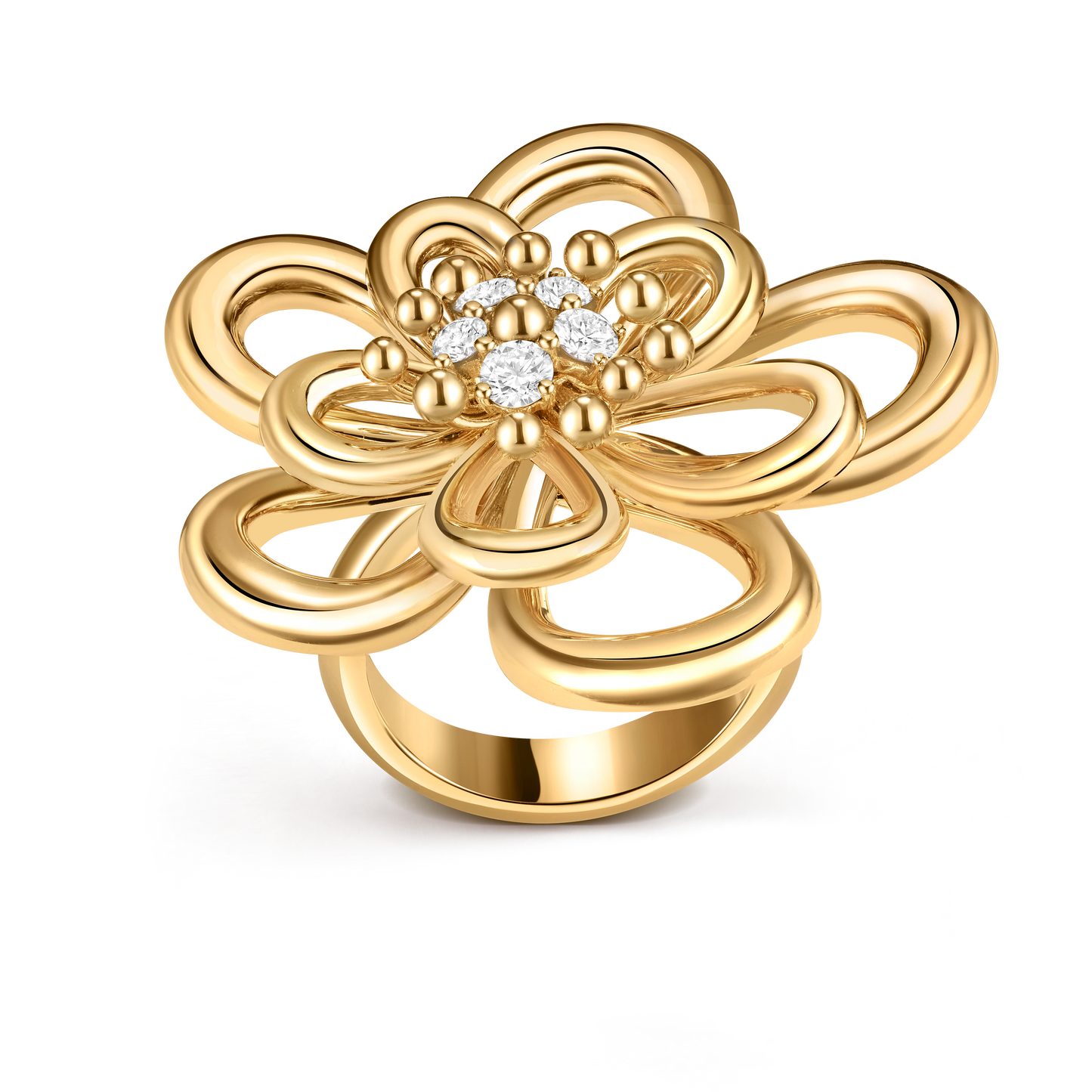 Van Cleef & Arpels gold ring pattern paired with diamond Flowerlace