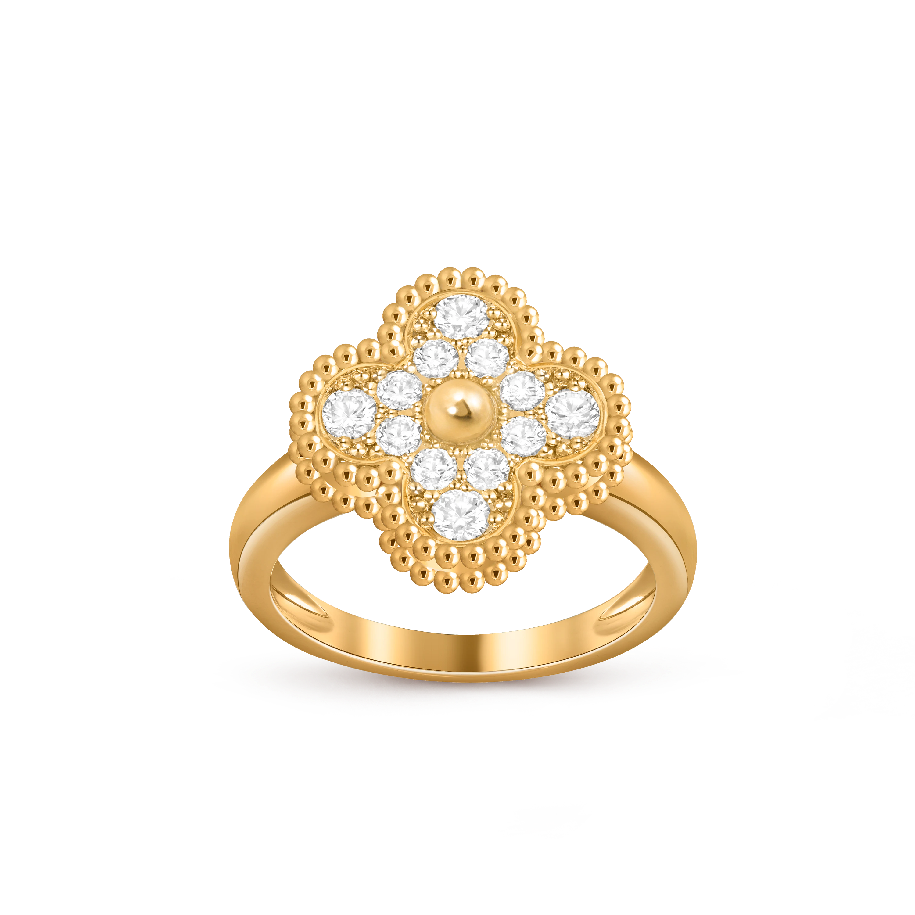 Van Cleef & Arpels gold ring surrounded by diamonds Vintage Alhambra