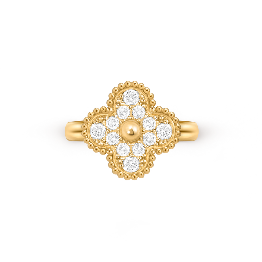 Van Cleef & Arpels gold ring surrounded by diamonds Vintage Alhambra
