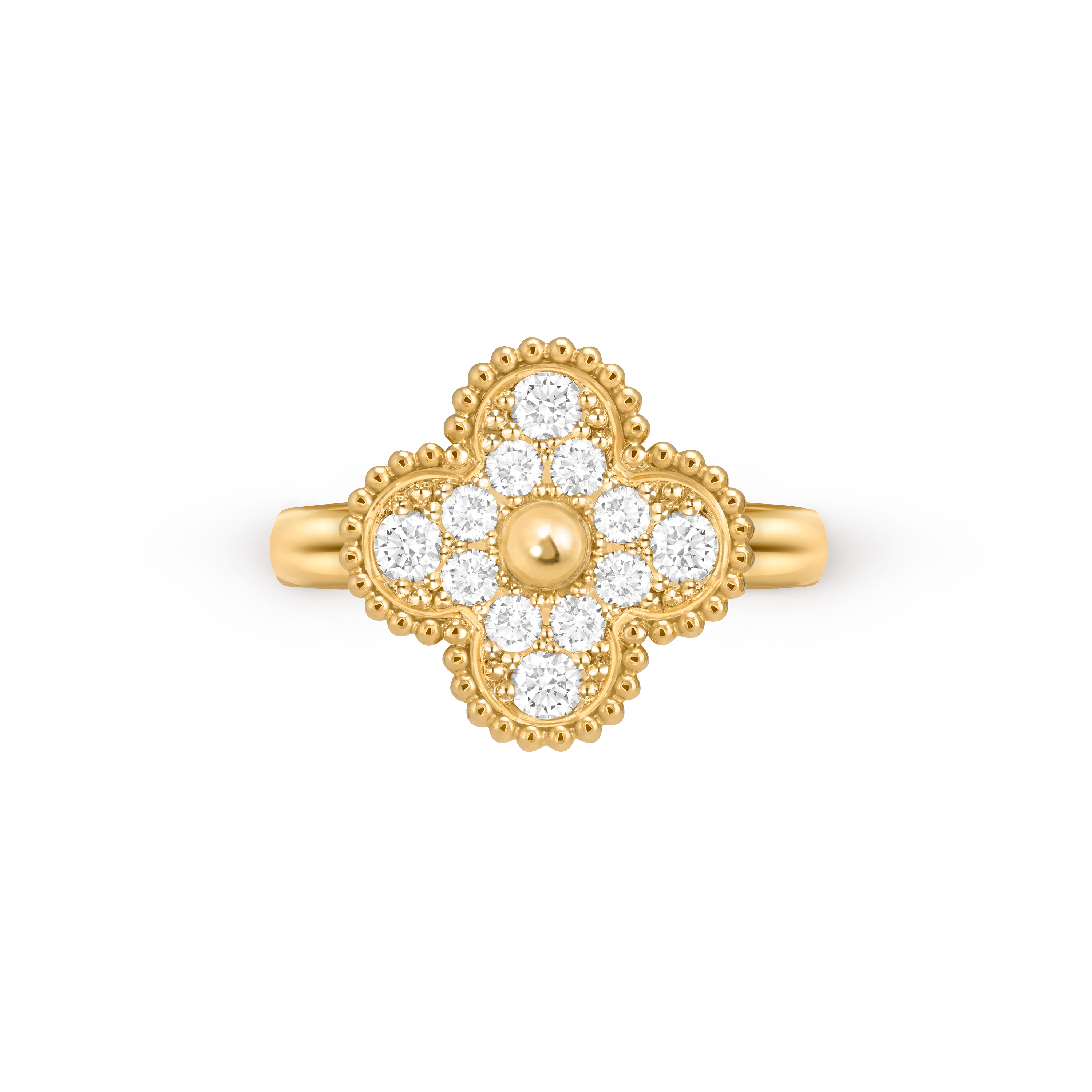 Van Cleef & Arpels gold ring surrounded by diamonds Vintage Alhambra