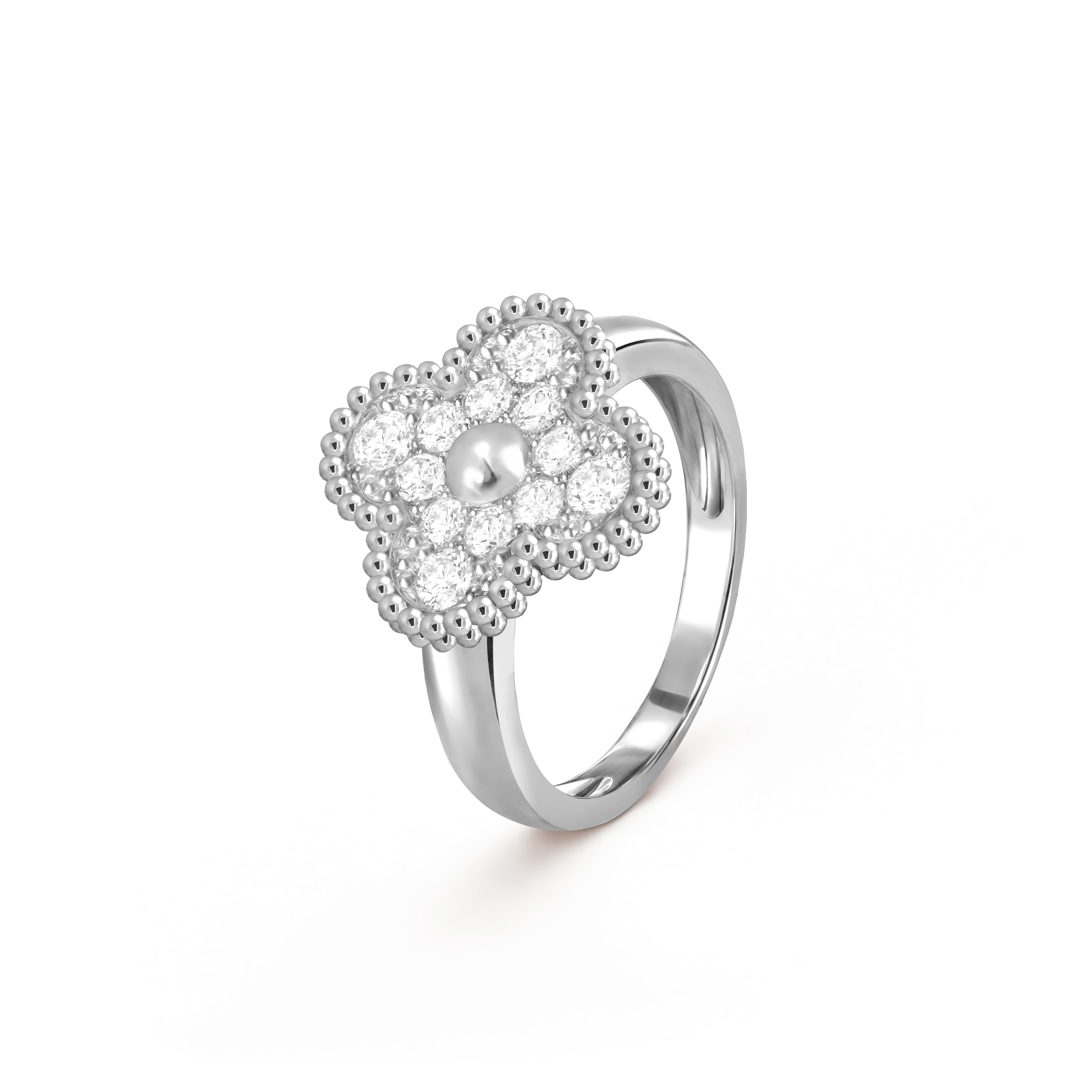 Van Cleef & Arpels white gold ring surrounded by diamonds Vintage Alhambra