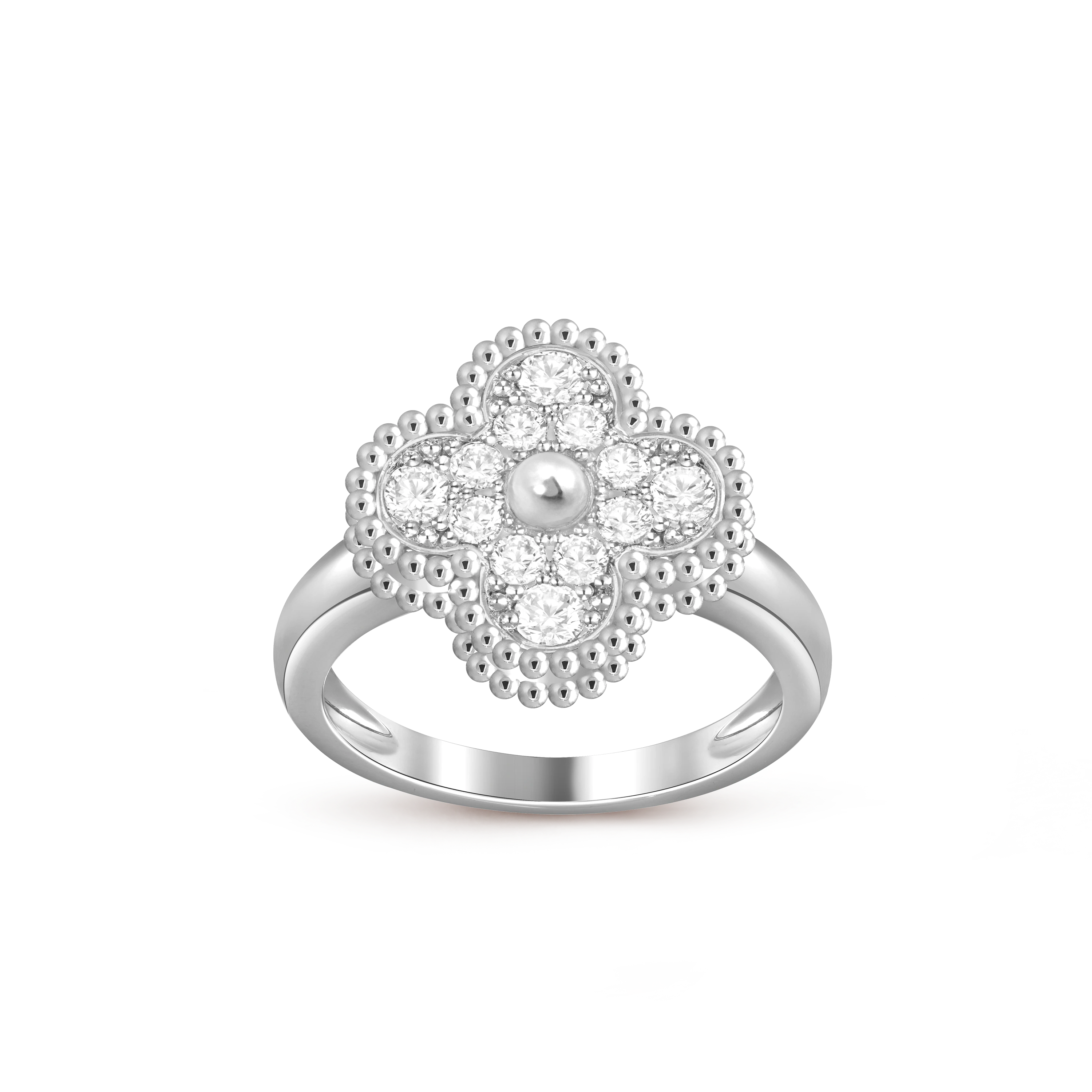 Van Cleef & Arpels white gold ring surrounded by diamonds Vintage Alhambra