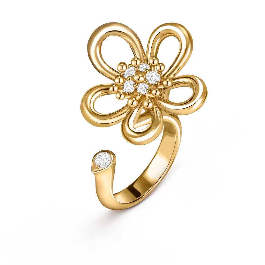 Van Cleef & Arpels gold open ring set with diamond Flowerlace