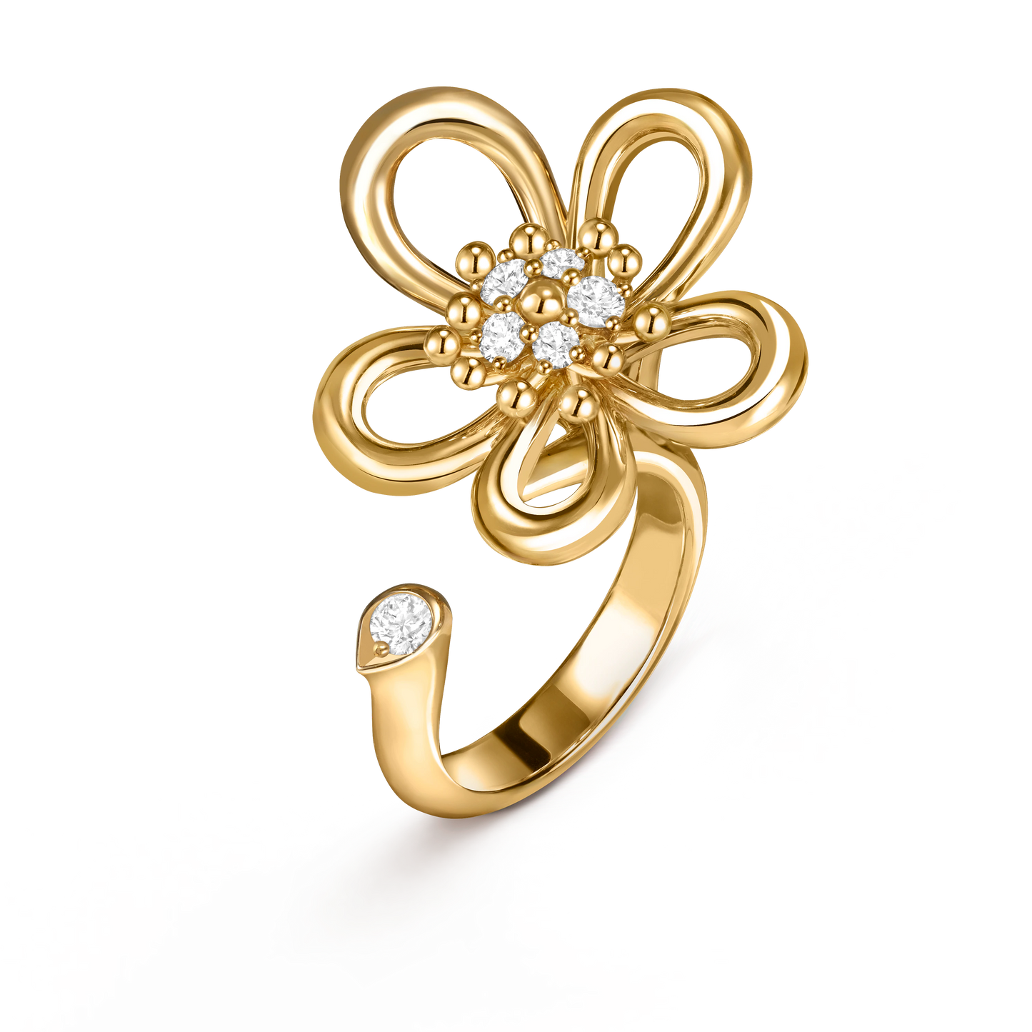 Van Cleef & Arpels gold open ring set with diamond Flowerlace