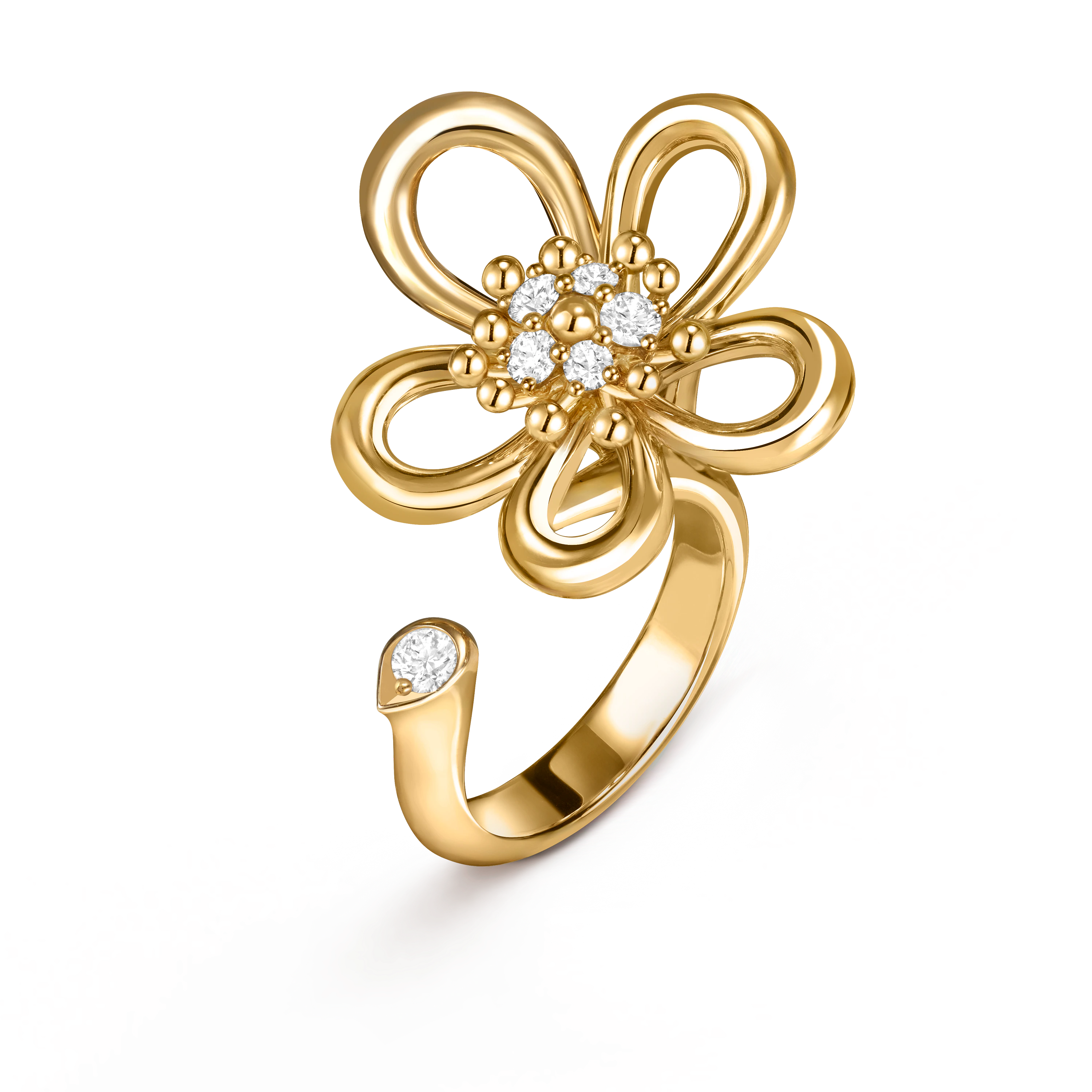 Van Cleef & Arpels gold open ring set with diamond Flowerlace