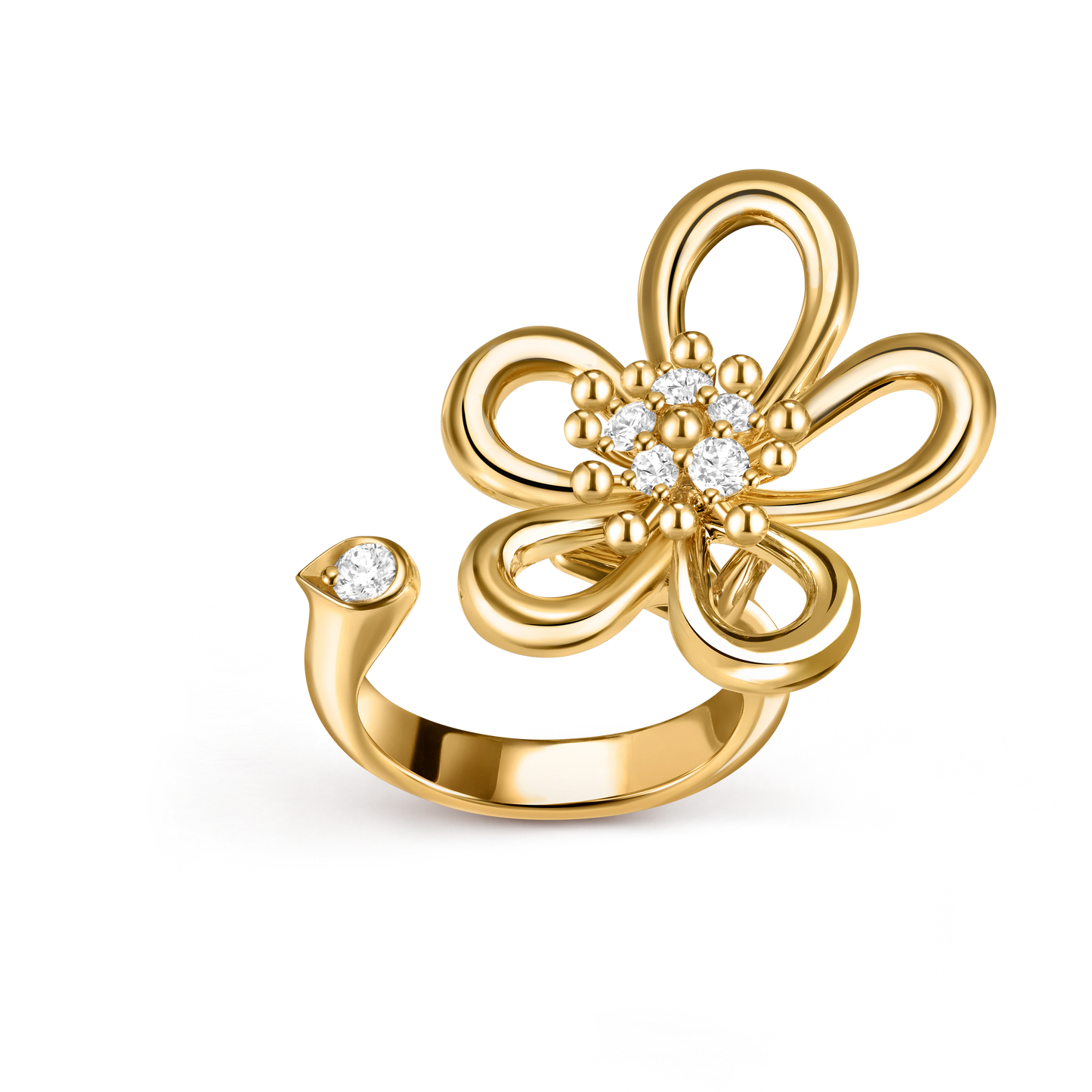 Van Cleef & Arpels gold open ring set with diamond Flowerlace