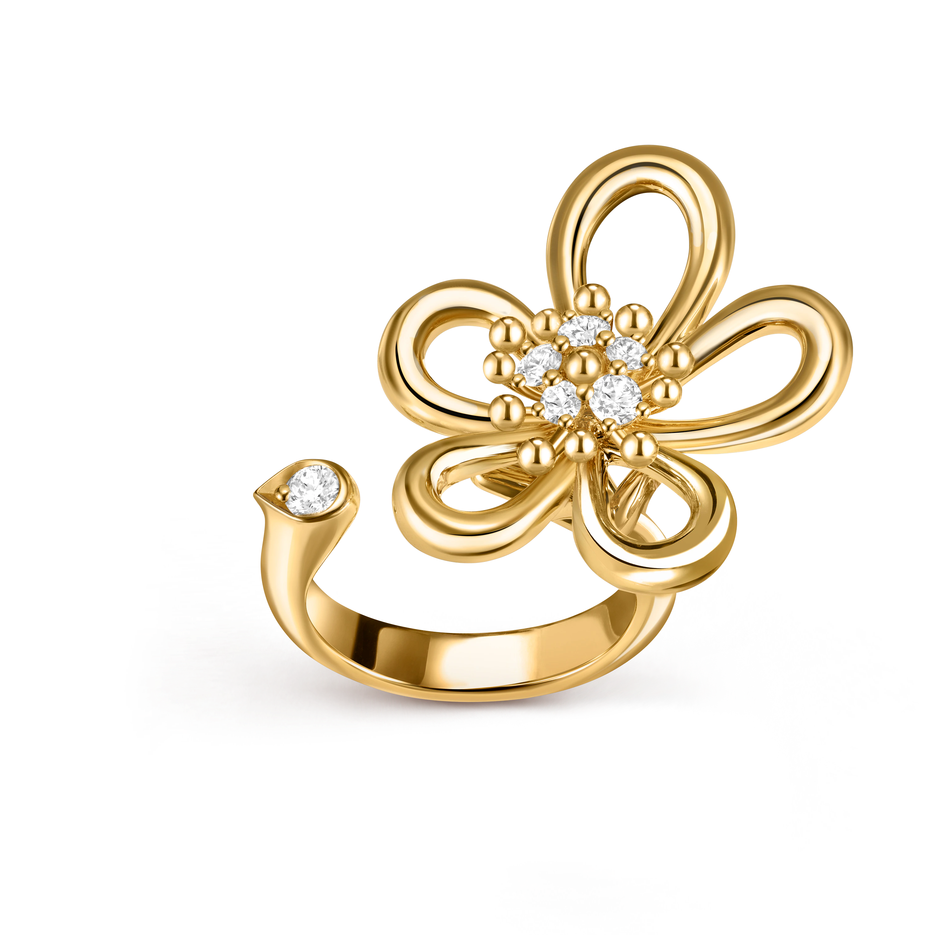 Van Cleef & Arpels gold open ring set with diamond Flowerlace