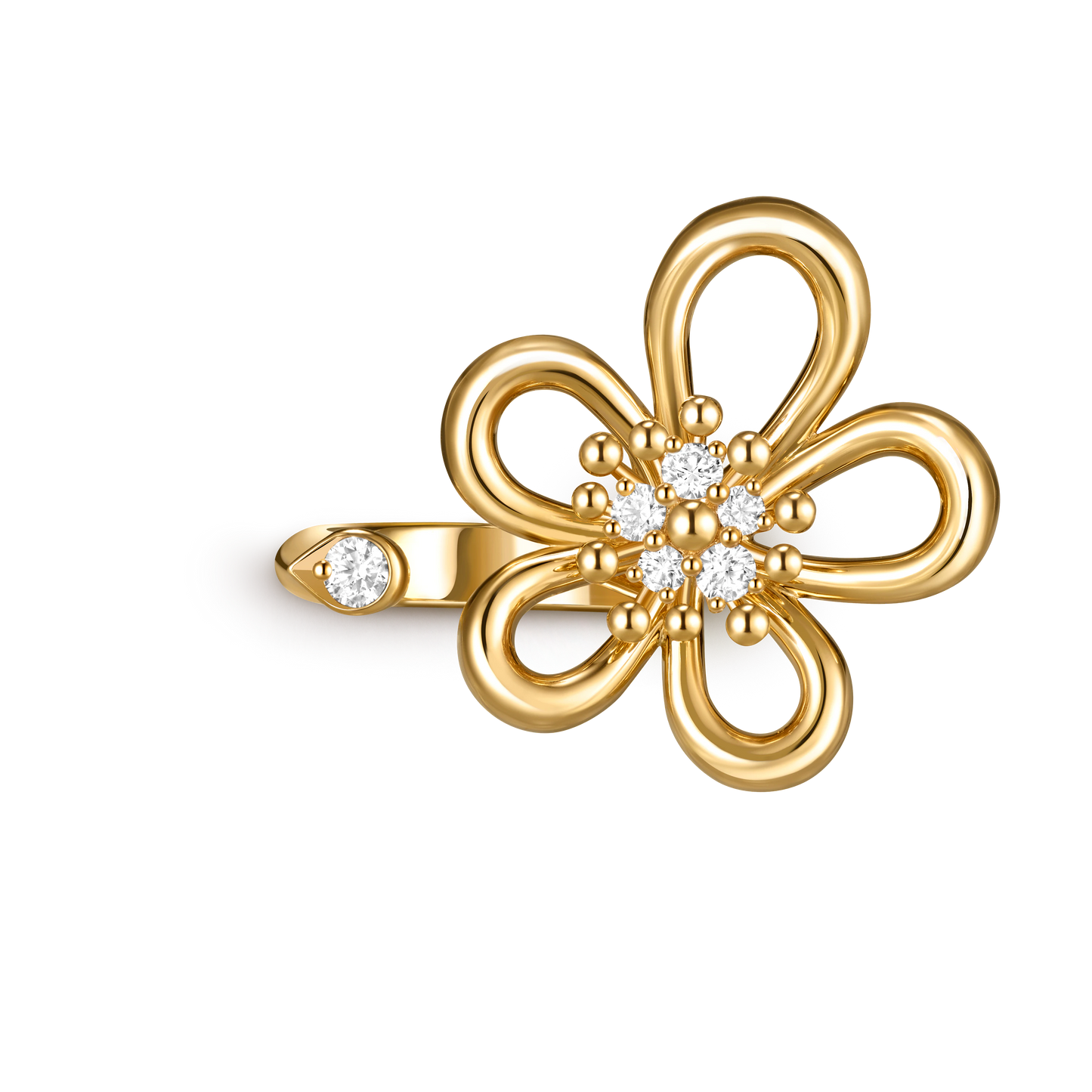 Van Cleef & Arpels gold open ring set with diamond Flowerlace